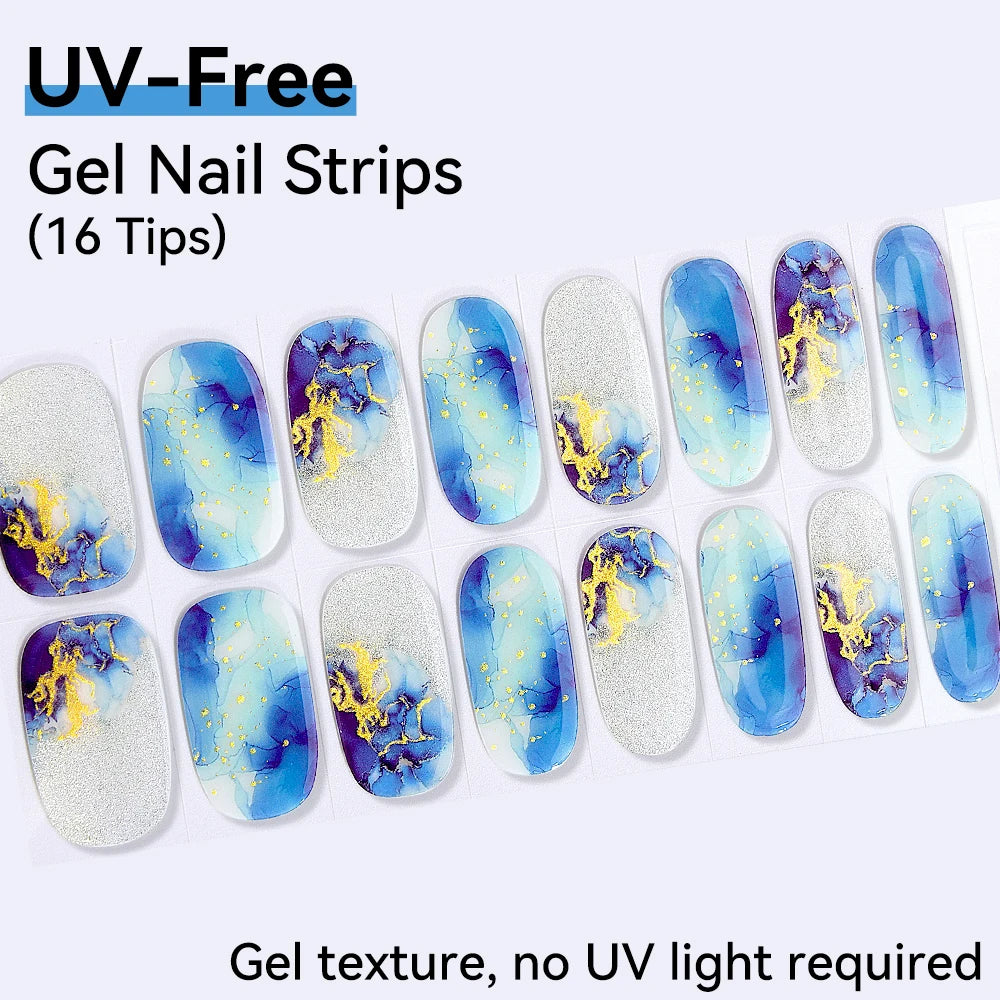 16Tips Pink Red French UV-Free Gel Nail Stickers Sparkly Shinning Qme CMK-0091