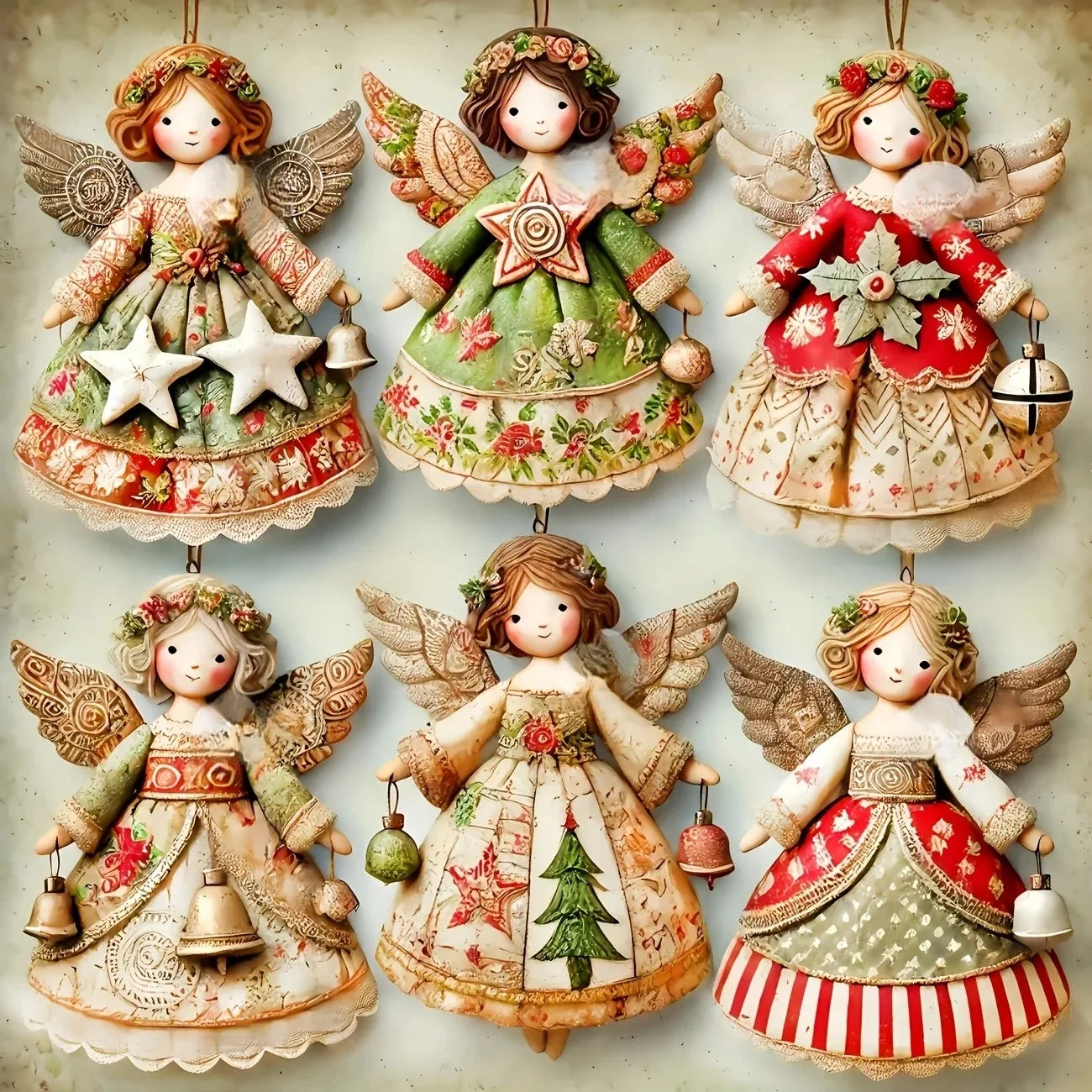 6-24pcs Rustic Retro Christmas Angels Decor Doll Pendant Wooden Angels Hanging Christmas Tree Ornament Christmas Angel Pendant Qme