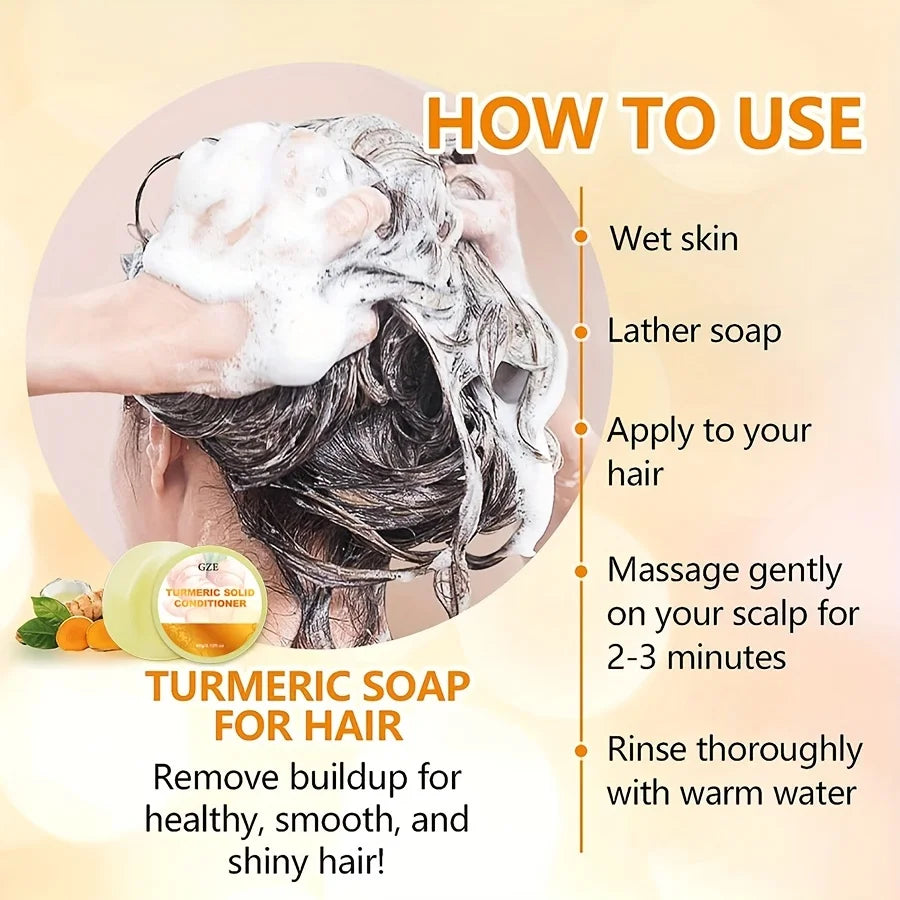 GZE Ginger Shampoo Bar Soap and Turmeric Solid Conditioner Hair Set for Thinning, Lock in Moisture & Shine and Control Frizz. Qme