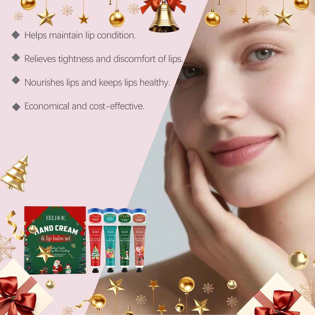 Christmas Hand Cream Lip Balm Set Gift Box Nourishing Moisturizing Anti-dry Cracked Softening Skin Festive Holiday Present Qme