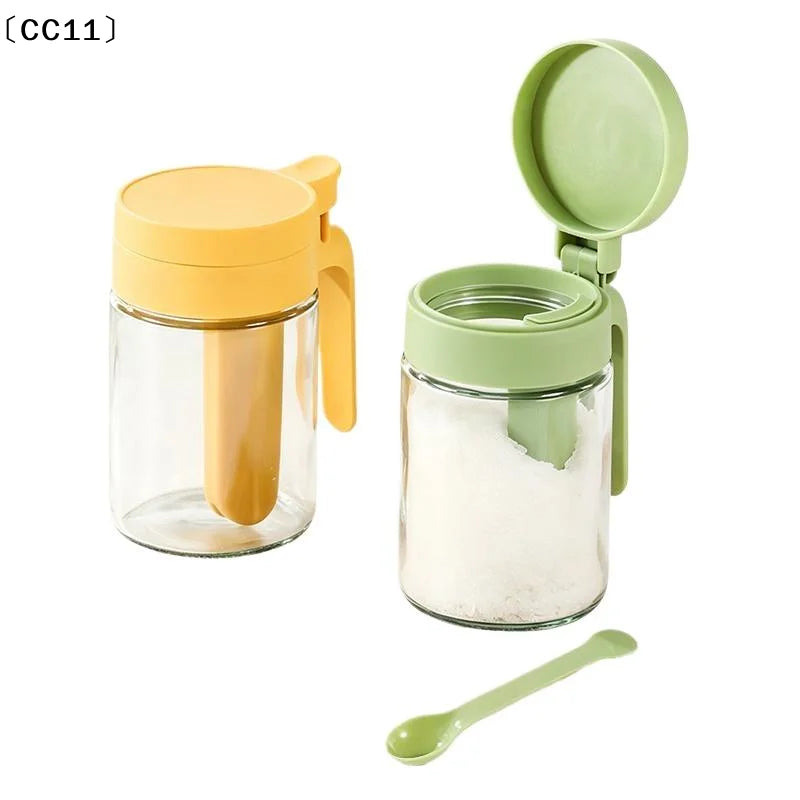 Food Grade Glass Spice Jar Airtight Lid Attached Spoon Perfect Qme