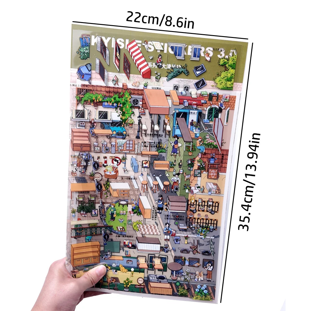Cartoon Scenery Gothic Castle Stickers 3D Miniature World House Decompression DIY Scene Children Stationery Stickers Qme B
