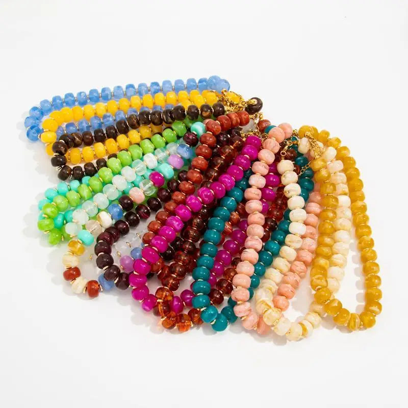 Y2K Colorful Smudging Resin Beads Chain Necklace For Women Trend Collares Vintage Clavicle Chain Party Jewelry Qme