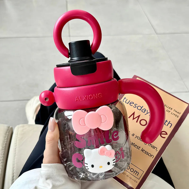 Hello Kitty Large-Capacity Plastic Water Cup Stylish Straw Cup for Girls Portable Summer Ice-Cooling Cup for Students Qme