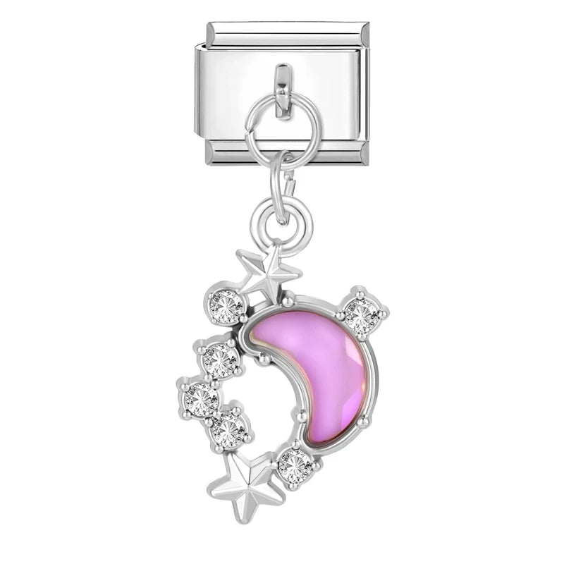 Shiny Colorful Zircon Pendant Series Red Cherry Bow Italian Charm Link Fit 9mm Stainless Steel Bracelet Women Jewelry DIY Making Qme Style 31