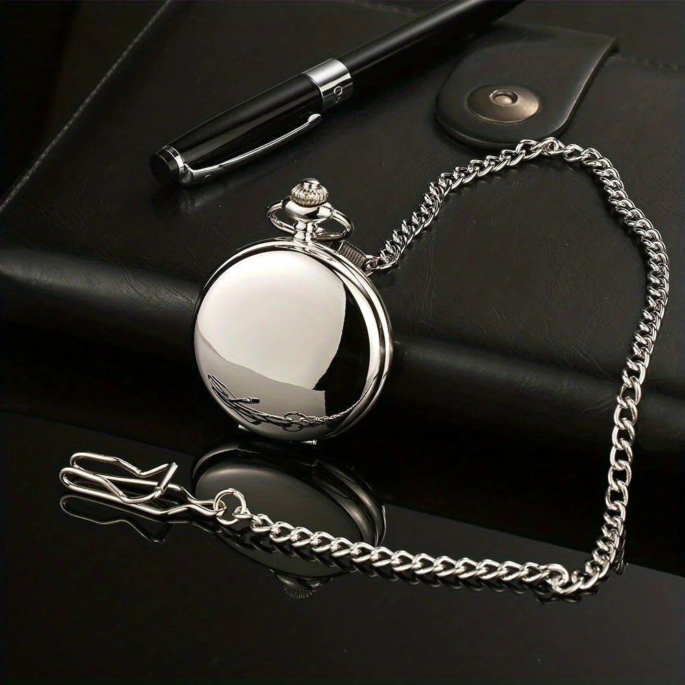 Simple Vintage Pocket Watch Round Hanging Chain Watch Quartz Watch Solid Color Alloy Pendant Bag Accessories Qme Silver