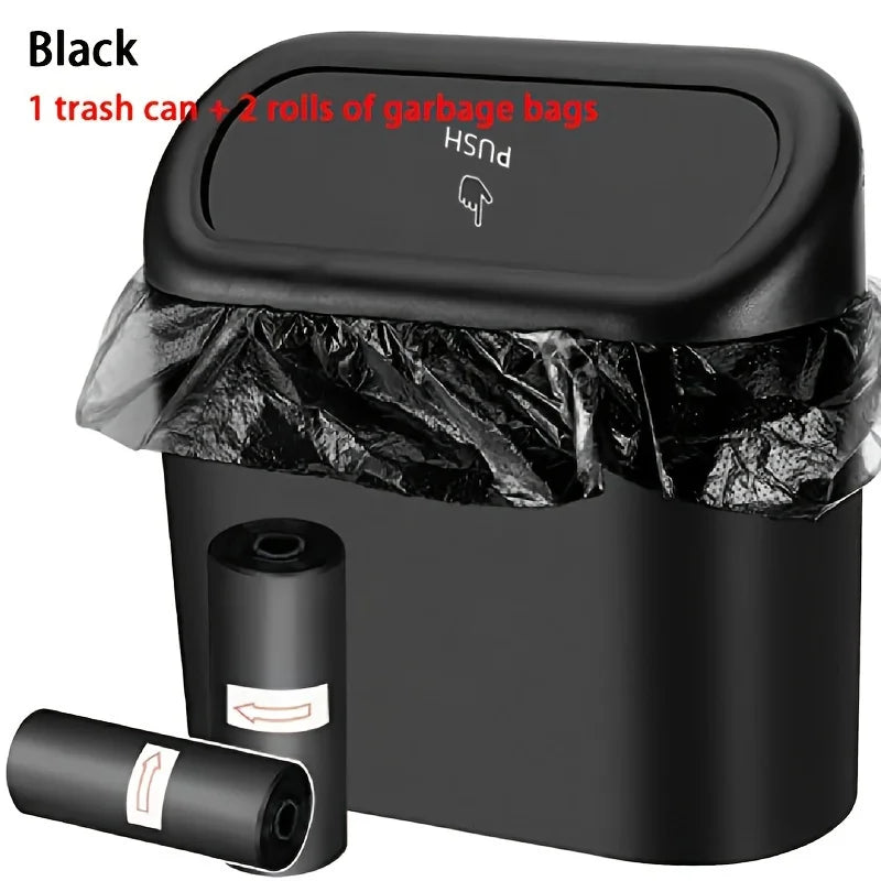 Mini Car Trash Can with 2 Garbage Bags, Leak Proof Car Trash Can, Multifunctional Storage Box, Suitable for Cars, Homes，Offices Qme Black