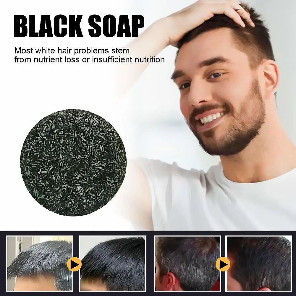 Men's Black Hair Soap Gray Darkening Shampoo Bar Beard Dye Men Qme
