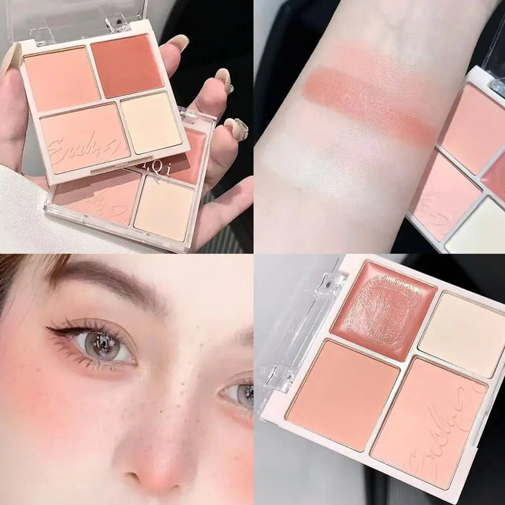 4 Matte Pink Blush Palette Shades Pigmented Shimmering Long Lasting Qme