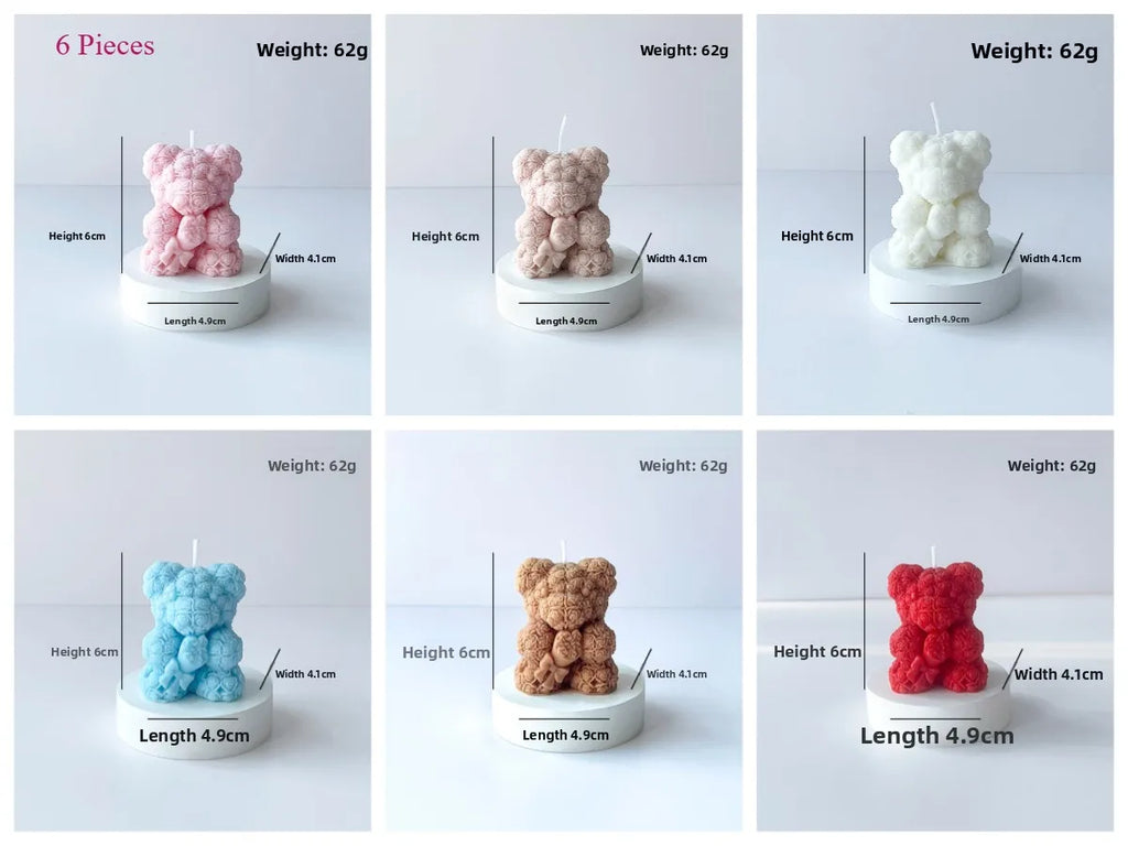 6-Piece Cute Rose Bear Scented Candle Atmosphere Ornament Valentine Gift for Women Home Decor Wedding Birthday Party Souvenir Qme J-0918-6PCs