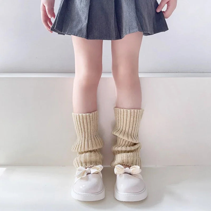 Sweet Girls Candy Color Korean Kids Leg Warmers Knitted Foot Cover Children Solid Autumn Winter Elastic Versatile Elephant Socks Qme A01 28cm or 11.02inch