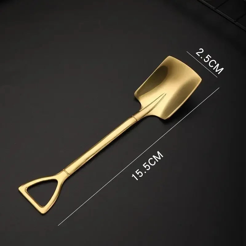 Creative Ice Cream Spoon INS Stainless Steel Shovel Coffee Tea Qme Style B Gold