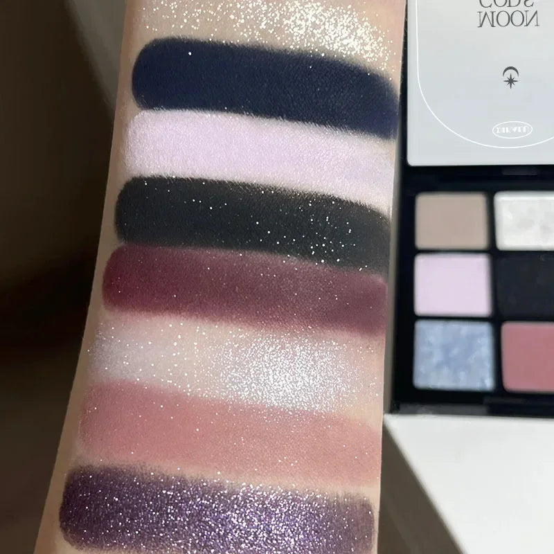 9 Colors Dark Punk Smoked Eyeshadow Palette Black Purple Pearl Matte Brightening Lying Silkworm Fine Shimmer Earth Color Makeup Qme