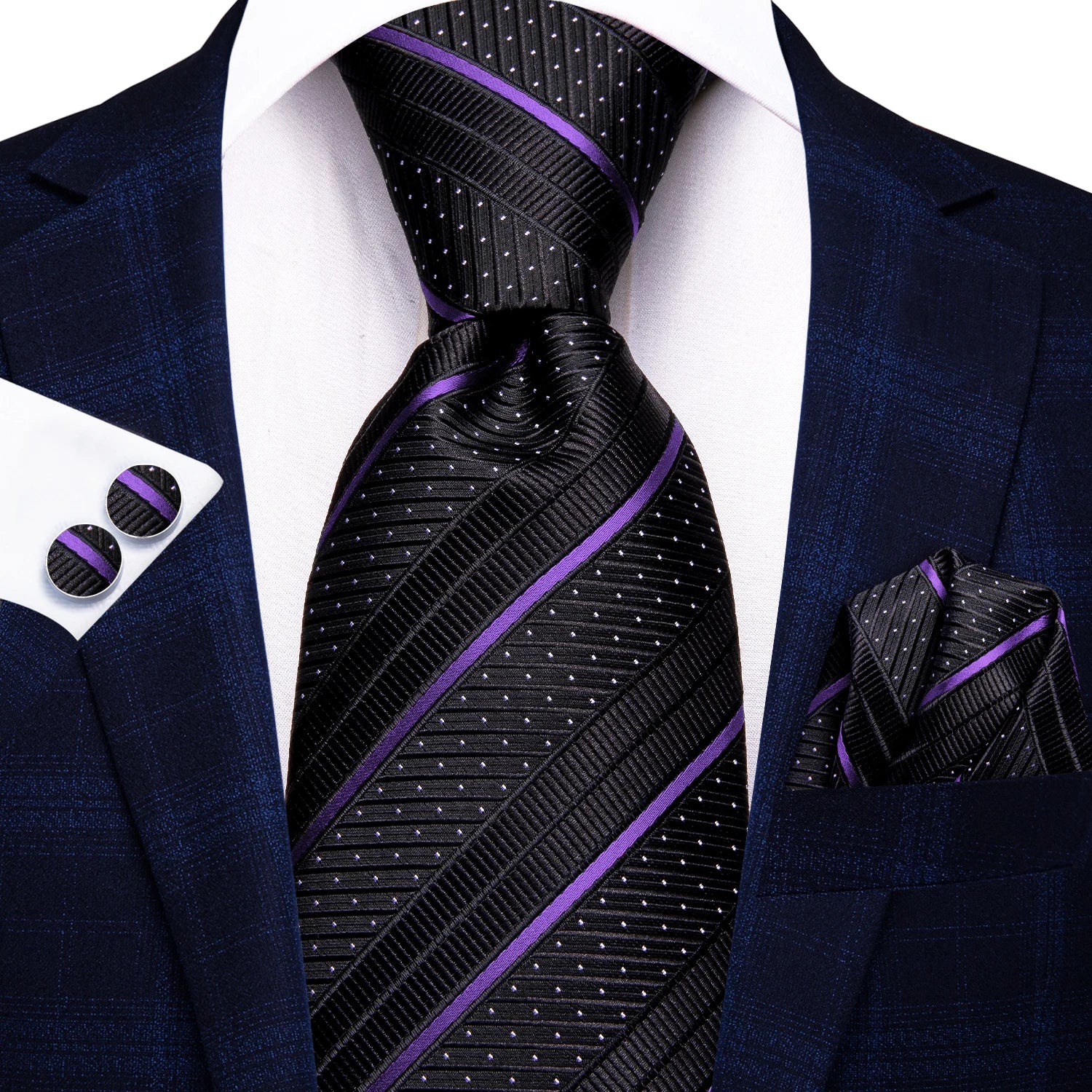 Hi-Tie Striped Light Blue Yellow Pink Men Elegant Necktie Hanky Cufflinks for Tuxedo Fashion Classic Silk Luxury Tie for Man Qme N-3960