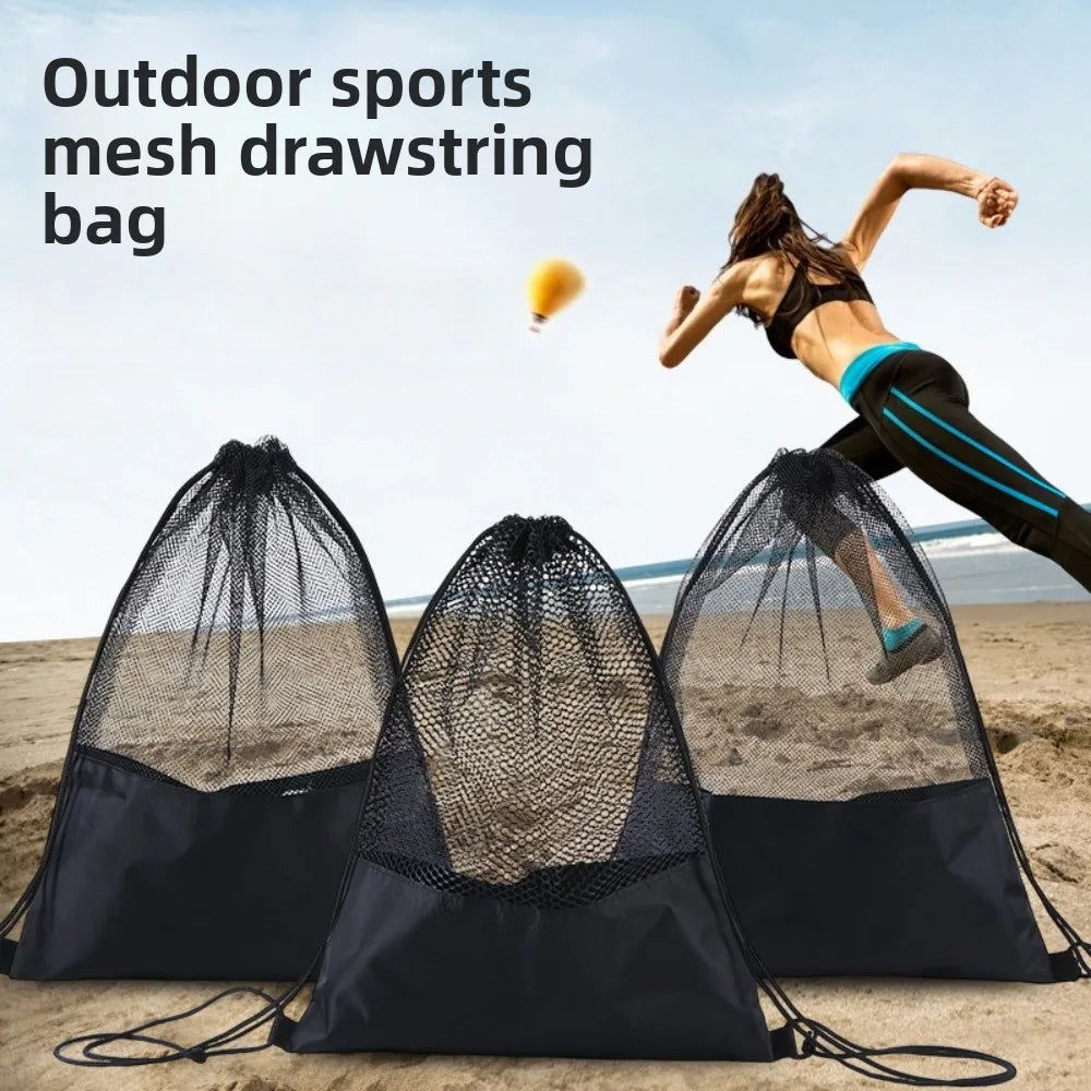 Lightweight Mesh Sports Ball Carry Backpack Drawstring Storage Bag For Basketball Football Volleyball Daily Gym Practice Use Qme