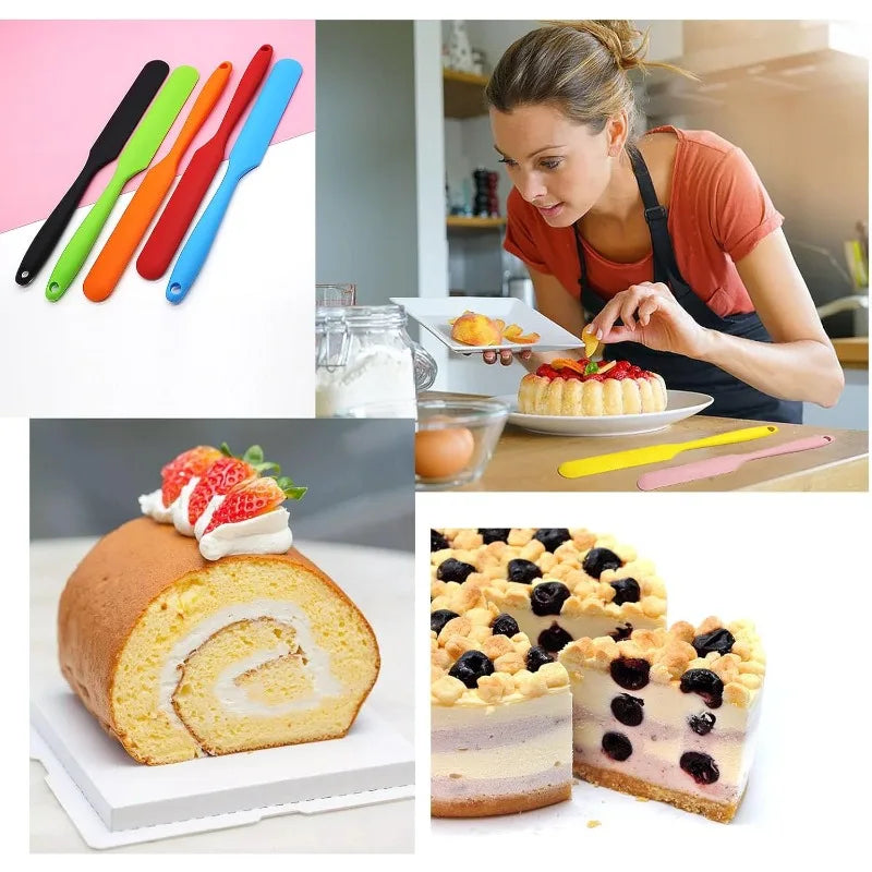 Silicone Long Spatula Color Cream Long Knife Spatula Cake Making Gadgets Non-stick Scraper Heat-resistant Kitchen Baking Tools Qme