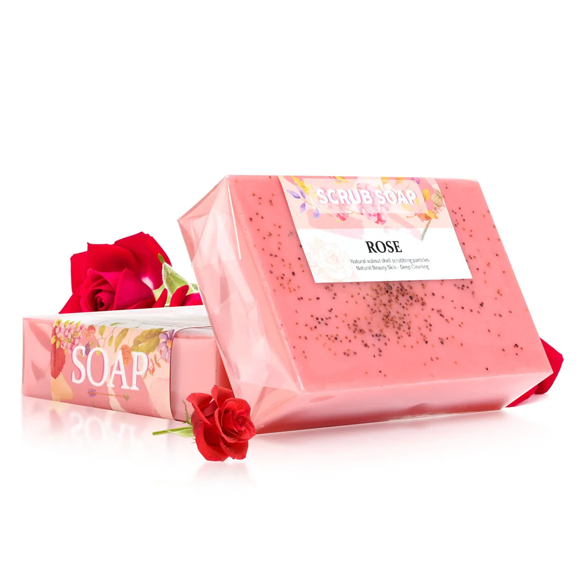 M+ Pure Natural Rose Essential Oil Handmade Walnut Particle Soap Qme 100g