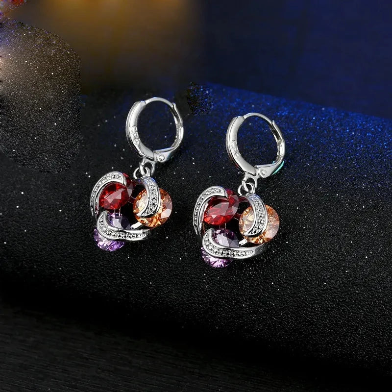 925 Sterling Silver Color Fashion Jewelry Set for Women Girl Pendent Necklace Hoop Earrings CZ Zircon Anniversary Party Gift Qme