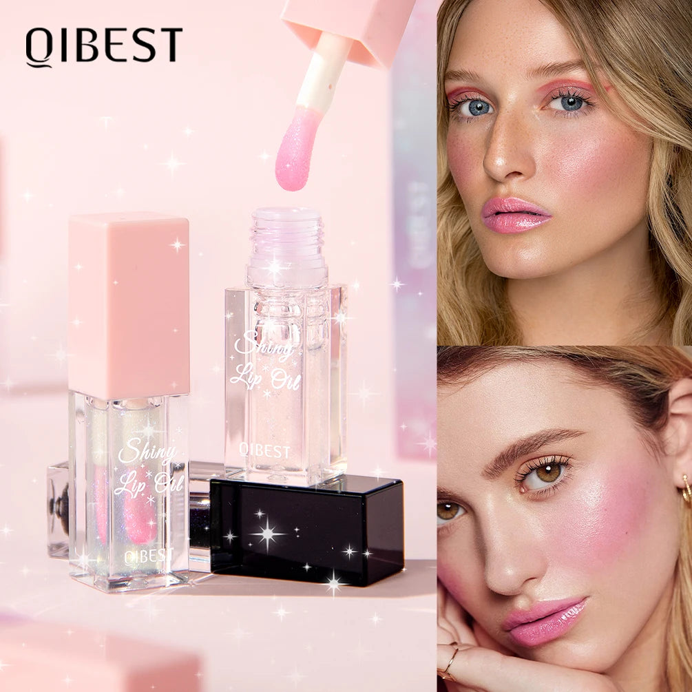 QIBEST Shimmer Lip Oil Gloss Sets Lip Plumper Moisturizing Makeup Color Change Lipgloss Glitter Tint Lip Balm Glossy Cosmetics Qme