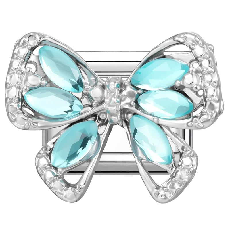 Wholesale Beautiful Flowers Shiny Zircon Bowknot Italian Charm Links Stainless Steel Fit 9mm Bracelet Jewelry Diy Making Gifts Qme Style 15