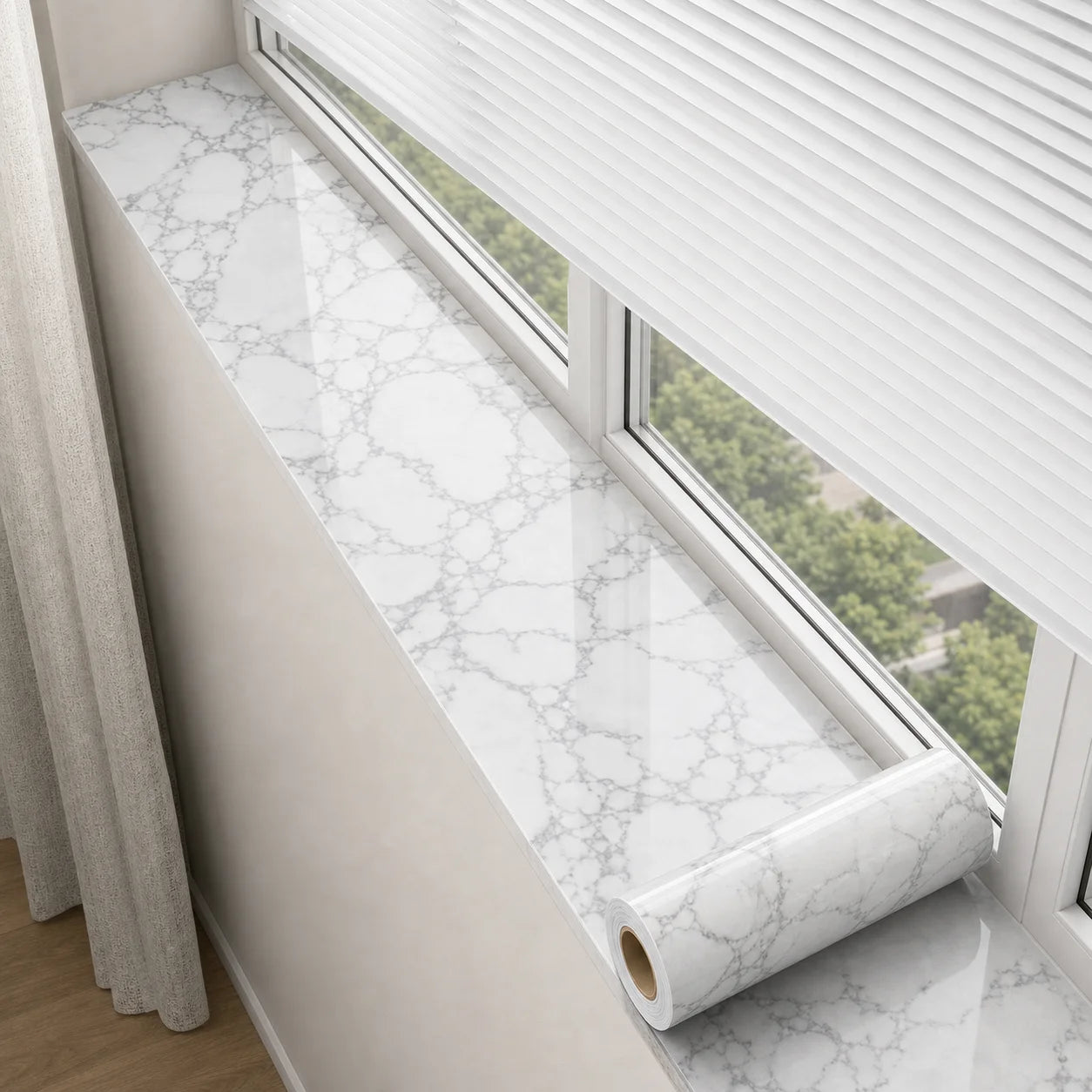 Marble-textured Oil-proof Wall Stickers Self-adhesive PVC Wallpaper Qme xuehuabai 20cmX1m