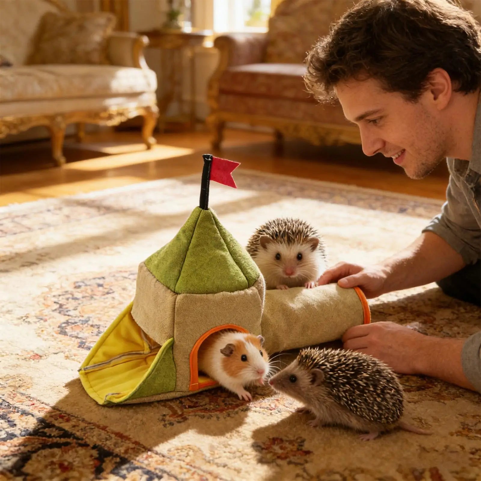 Hamster Toy Tunnel Soft Three-Entrance Habitat Small Animal Tunnel Pet House for Hedgehog Chinchilla Bunny Chewing Resting Qme