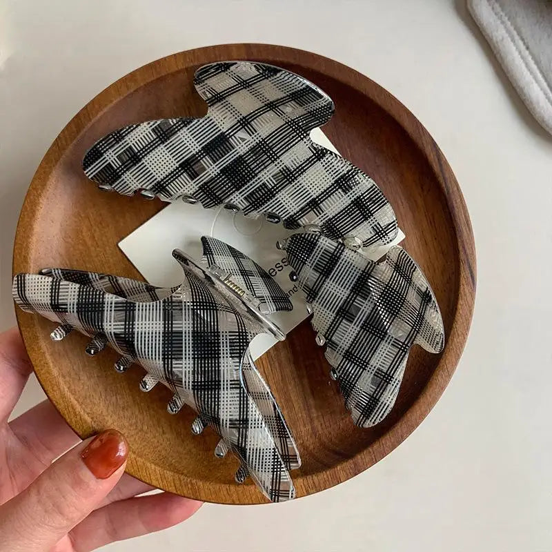 Elegant Plaid Series Acrylic Hair Claw Classic Retro Clips Trendy Qme