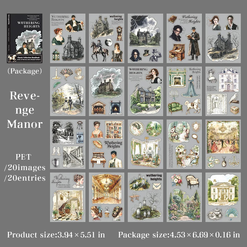 20Sheets/Pack Literary Story Theme PET Die-Cut Sticker Book for DIY Crafts, Scrapbooking, Journal, Phone Case, Laptop, Guitar Qme 6