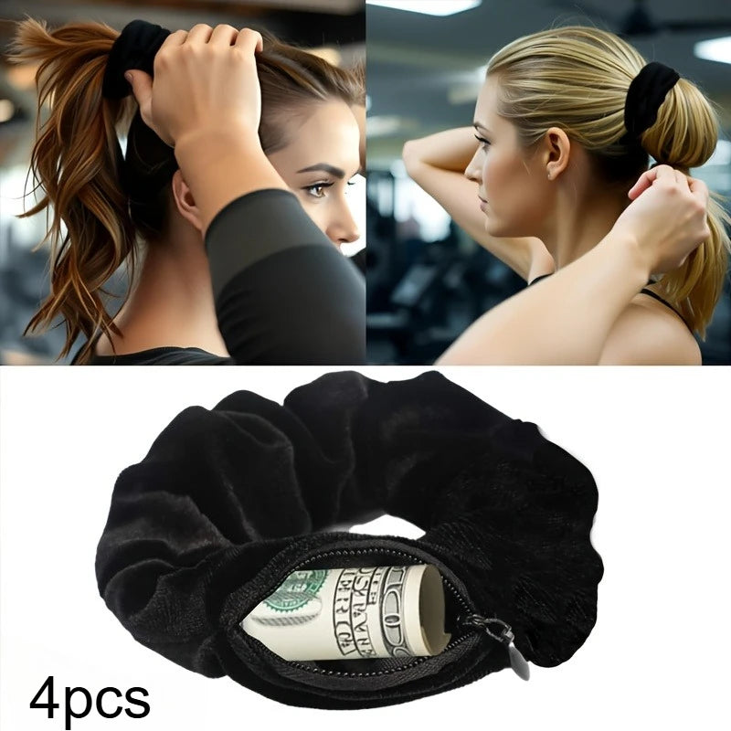 Velvet Pocket Hair Strap - Secret Hidden Bag Suitable For AirPods, Keys, Money, Travel, And Gym Hair Accessories Qme 4pcs