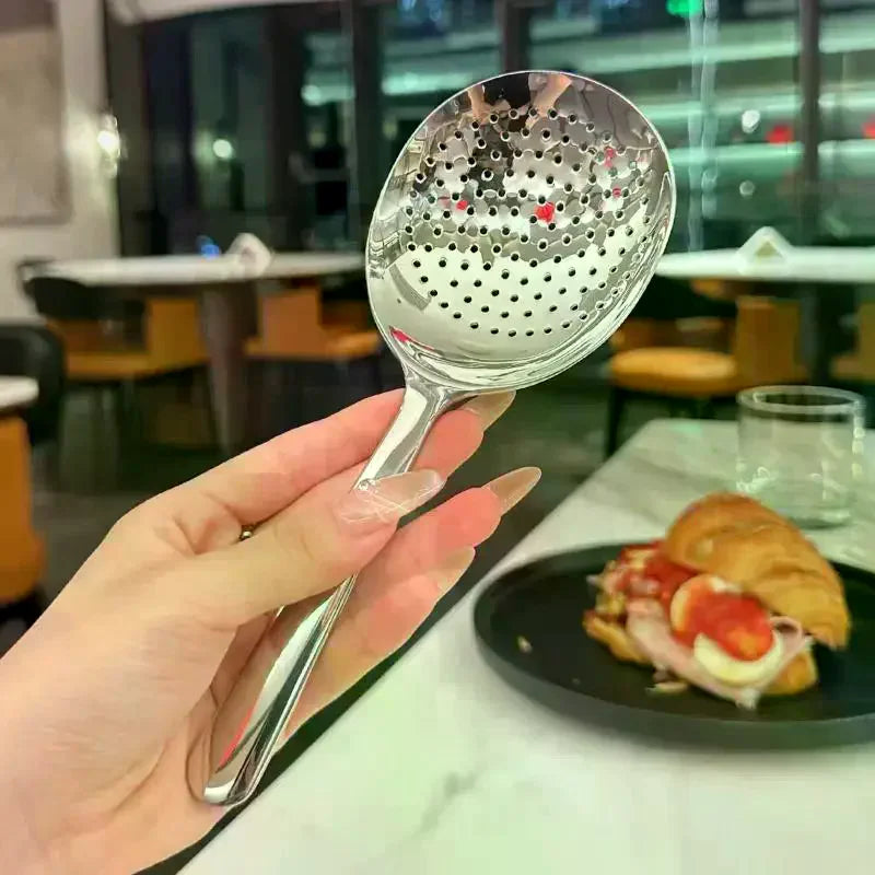 Stainless Steel Ladles For Serving Soup Rice Serving Spoon Drain Hole Heat Insulated Handle Kitchen Utensils For Daily Use Qme