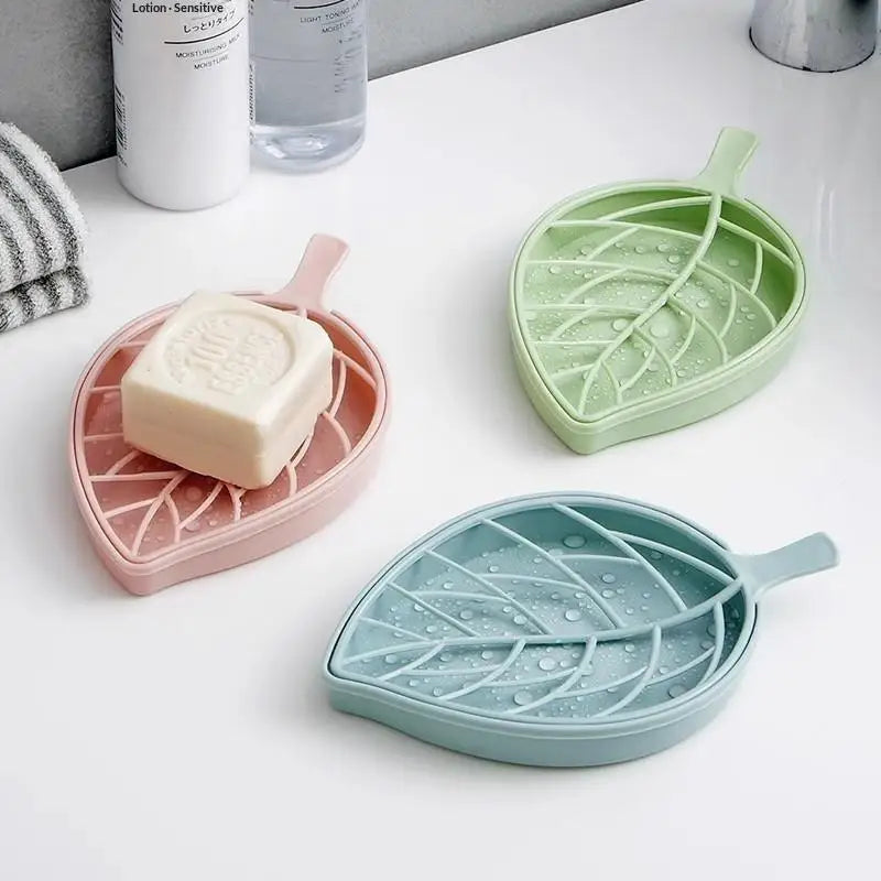 Leaf-Shaped Soap Dish 2 Layers Drain Soap Box Bathroom Dish Plate Case Home Shower Soap Holder Bathroom Accessories Qme