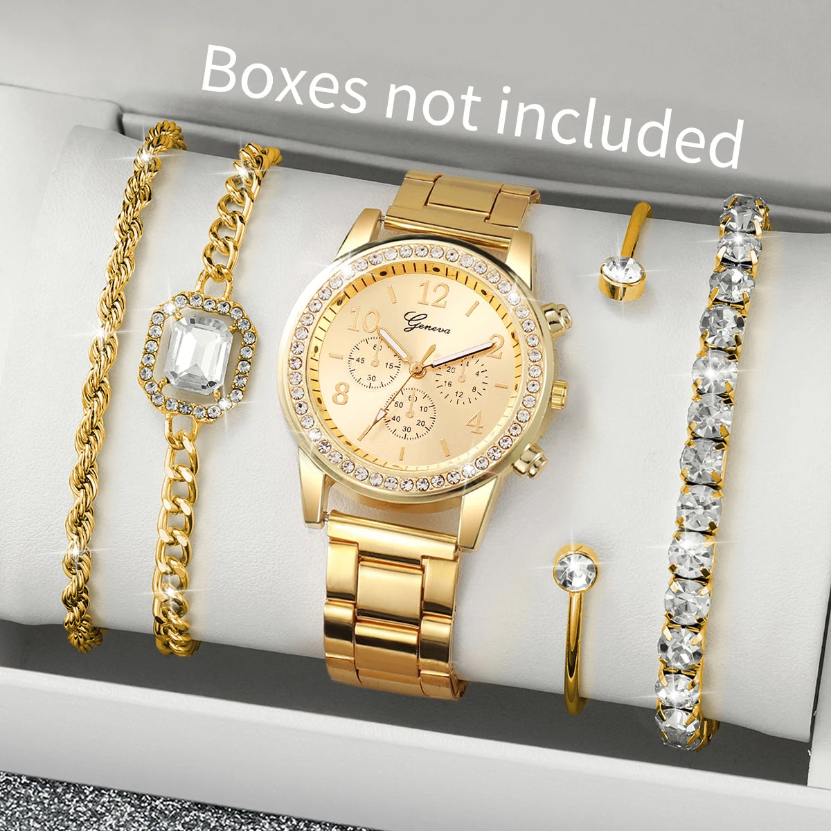 5PCS/Set Luxury Rhinestone Women Watches Ladies Arabic Dial Quartz Wristwatch Bracelet Set Reloj Mujer (Without Box) Qme