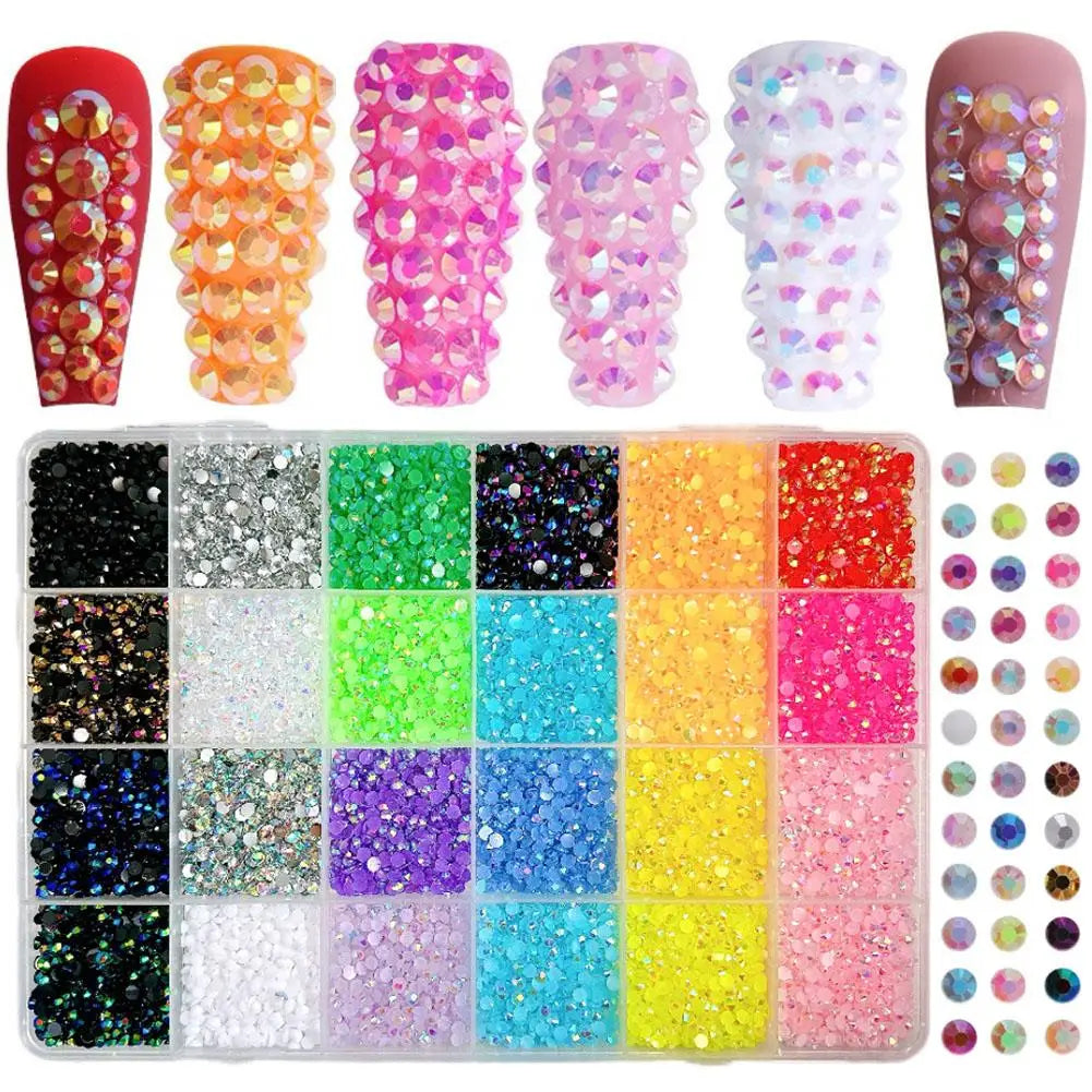 24 28 Girds Nail Charms Rhinestones Bedazzling 3D Nails Colorful Qme
