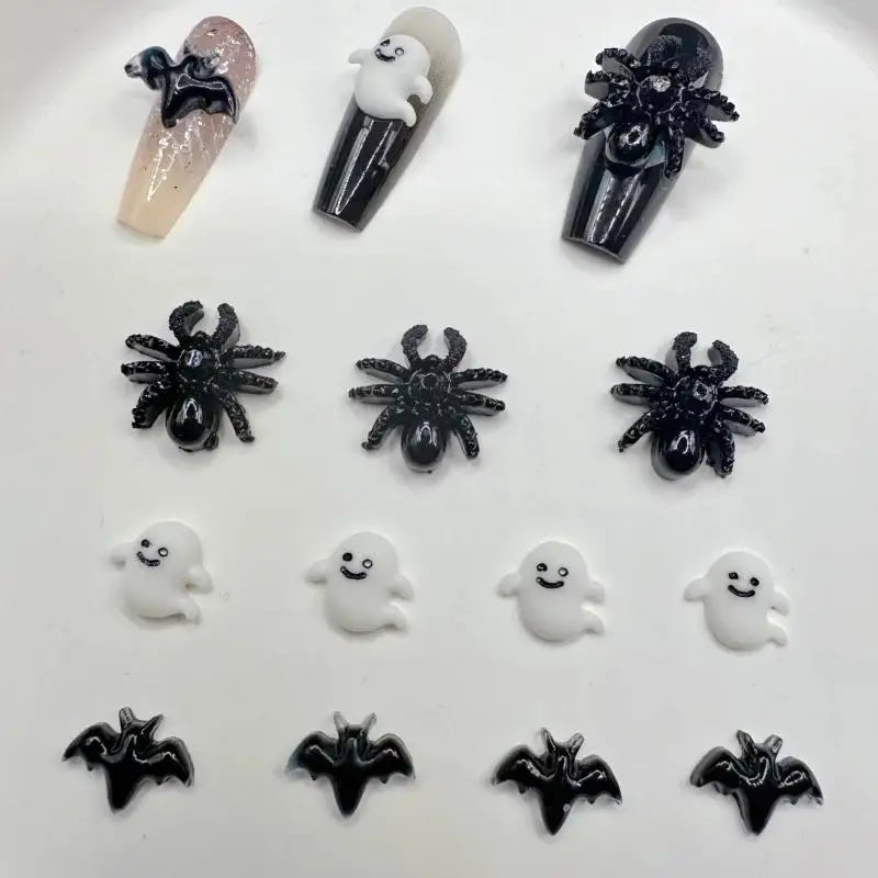Halloween Nail Art Decorations Black Bat Spider Design Autumn Charms Qme