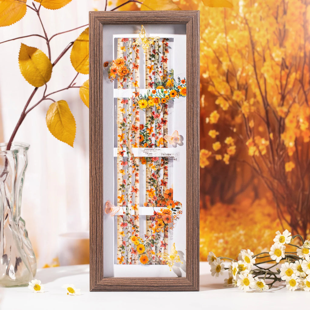 1 Roll Autumn Leaves Theme Diorama PET Tape for DIY Scrapbooking Collage Material Phone Case Notebook Decoration Qme