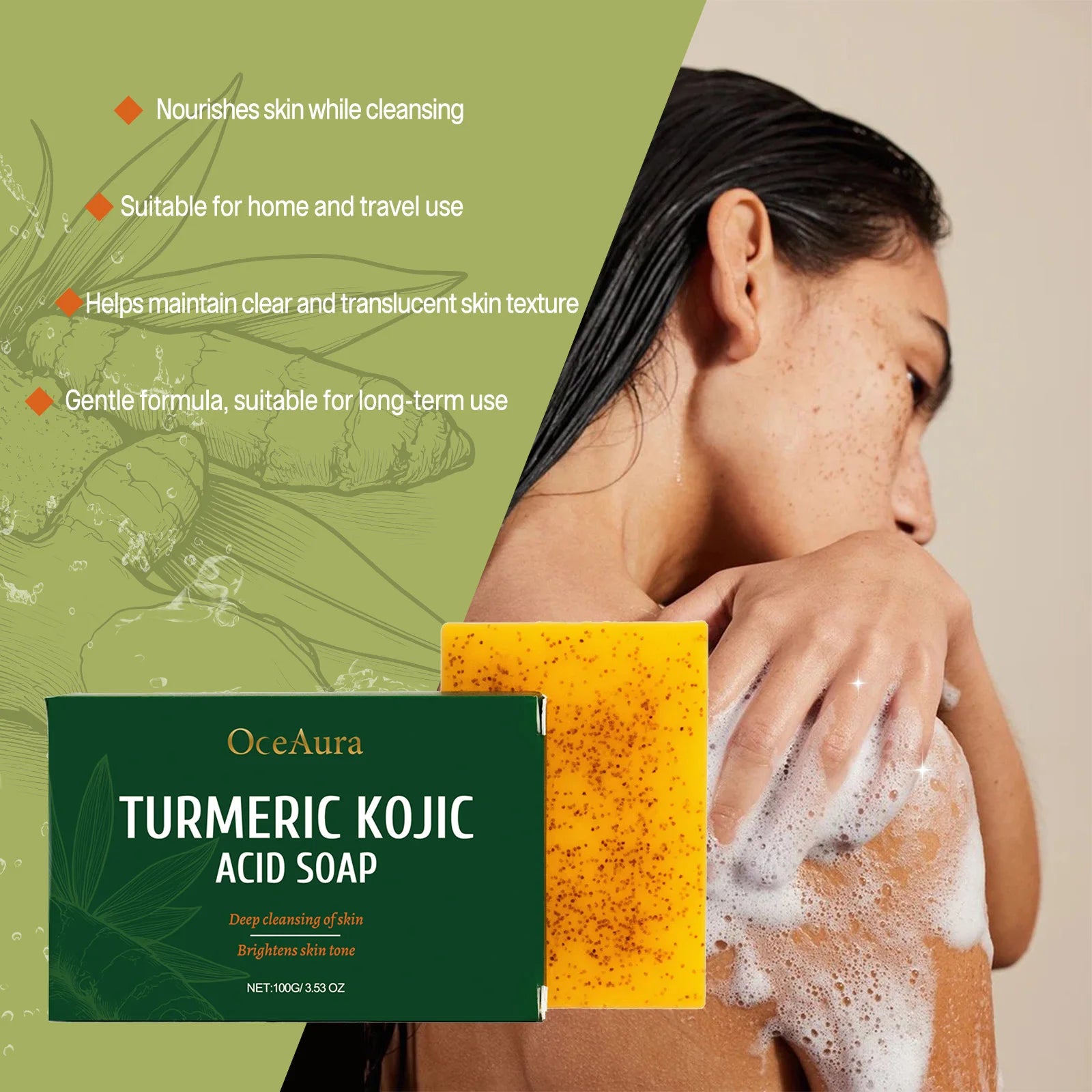 Brightening Turmeric Kojic Acid Soap Dark Spot Remover Deep Cleaning Moisturizing Evens Skin Tone Hand Made Soap Skincare Qme