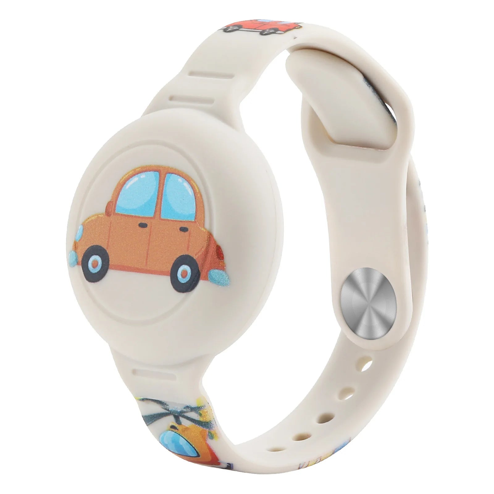 New Waterproof For Apple Airtag Holder Wristband Kids Silicone Case Bracelet Children For AirTags Case Watch Band Qme Beige--