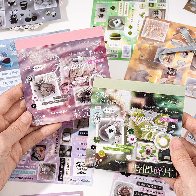 30 Sheets Cute Die-Cut Sticker Book - Hand account Decoration Scrapbooking Decals for Junk Journals & DIY Crafting Qme
