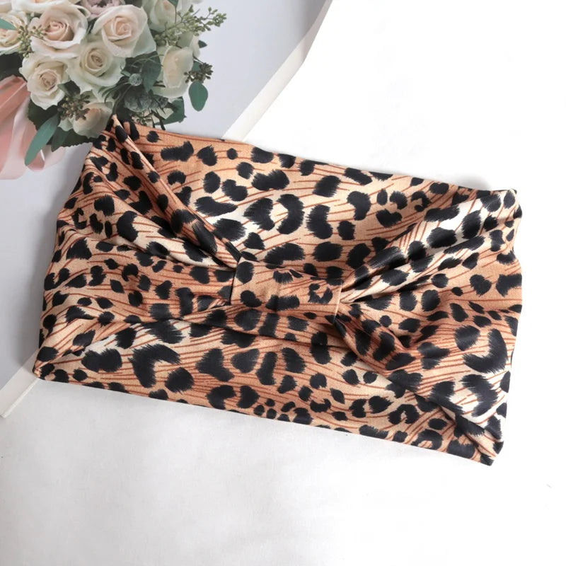 Women Wide Side Pilates Elastic Hair Bands Yoga Leopard Print Qme A