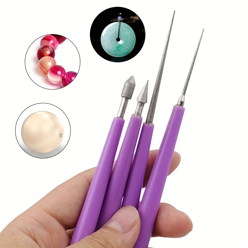 4pcs Diamond Tipped - Bead Reamera Tool - 4pcs Beading Hole Enlarger for DIY Jewelry Making Qme