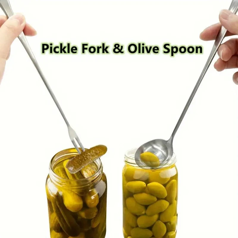 Stainless Steel Pickle Forks Spoon Long Handle Jar Grabber Canning Qme