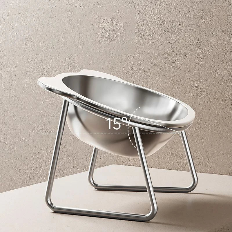 .Raised Cat Bowls Tilted Neck Guard Cat Food Bowl 304 Stainless Steel Shatter-resistant Elevated 15° Pet Supplies For Puppy Cat. Qme