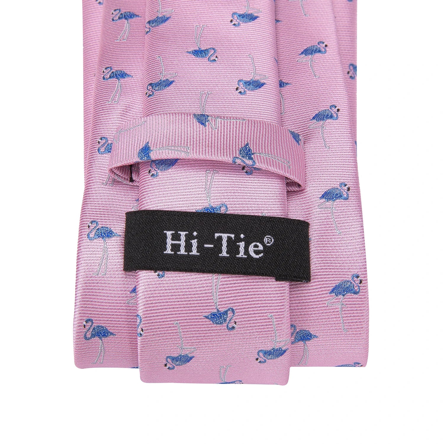 Hi-tie Designer Pink Blue Flamingo Print Silk Ties Men Handkerchief Qme