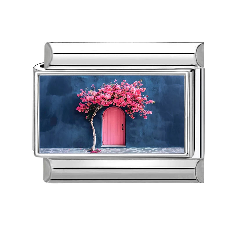 Spring Scenery Rape Flower Red Vintage Car Tree House Charms Italian Links Fit 9mm Bracelet Stainless Steel DIY Making Jewelry Qme Style 10