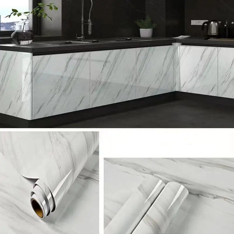 40cm Marble Self-Adhesive Wall Sticker PVC Waterproof and Oil Resistant Wallpaper for Living Room Kitchen and Cabinet Decoration Qme