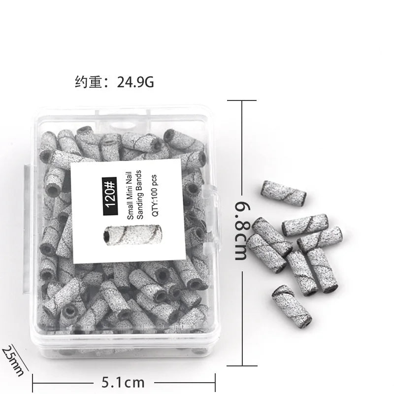 50/100Pcs 3mm Mini White Sanding Bands Stainless Steel Nail Drill Bits Mandrel Electric Manicure Accessories Tool Qme 100pcs Grits 120