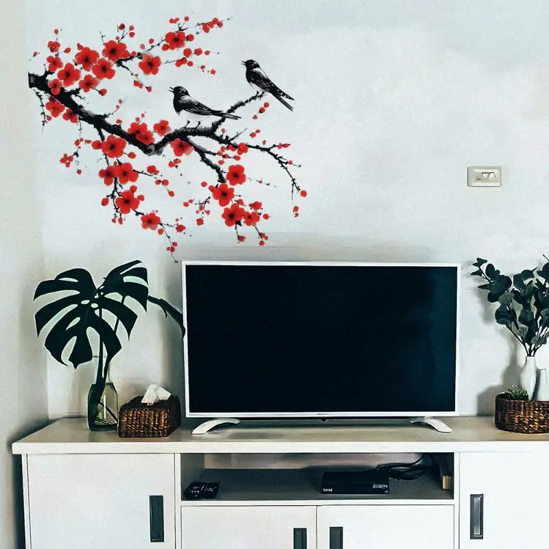 Living Room Home Decoration Decal Ink Chinese Sakura Japanese Cherry Qme