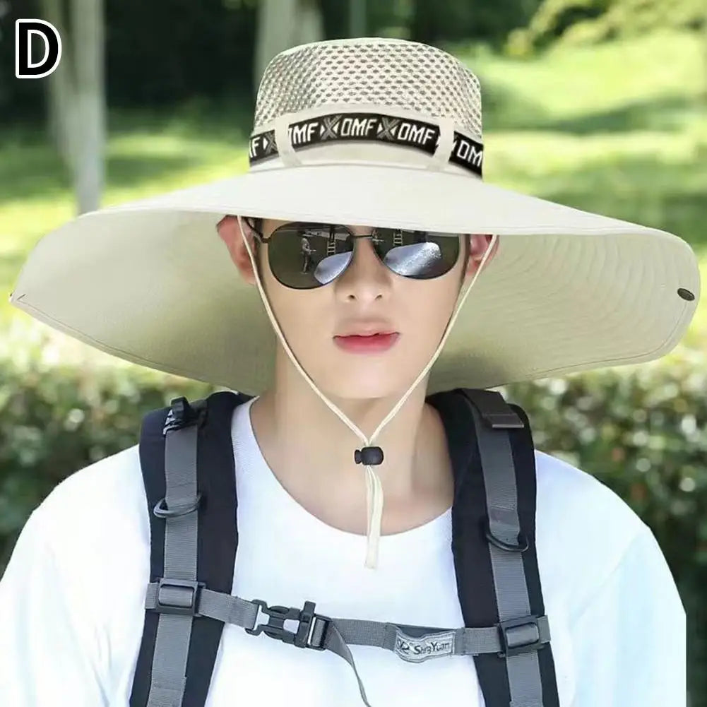 Summer Large Sun Hat Men Women Breathable Fishing Caps Sun UV Protection Mesh Fisherman Hat Hiking Outdoor Beach Cap Qme Khaki color