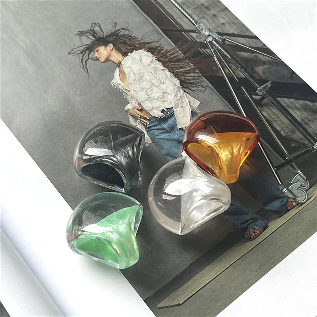Cute Y2k Transparent Resin Chunky Large Rings Geometric Oval Wide Vintage Jewelry Gift for Women Girls New Ins Hip Hop Rings Qme