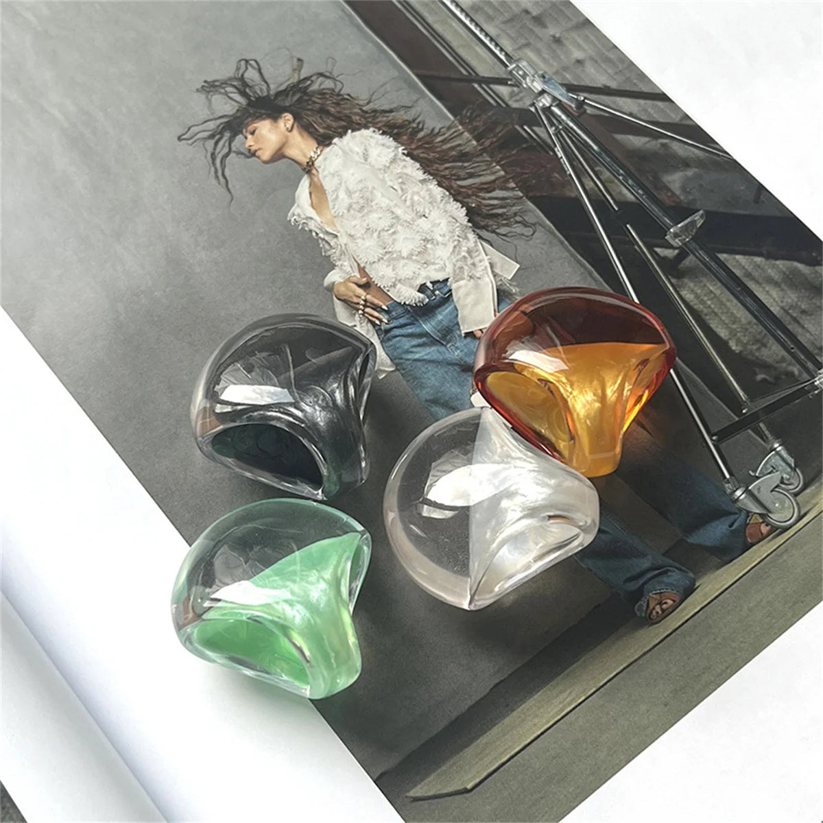 Cute Y2k Transparent Resin Chunky Large Rings Geometric Oval Wide Vintage Jewelry Gift for Women Girls New Ins Hip Hop Rings Qme